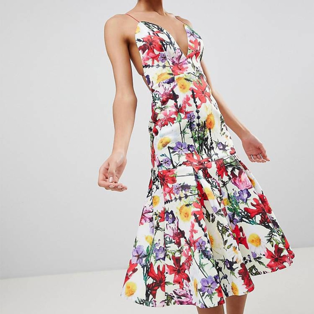 ASOS Premium Floral Drop Waist Scuba  Prom Dress Size 8